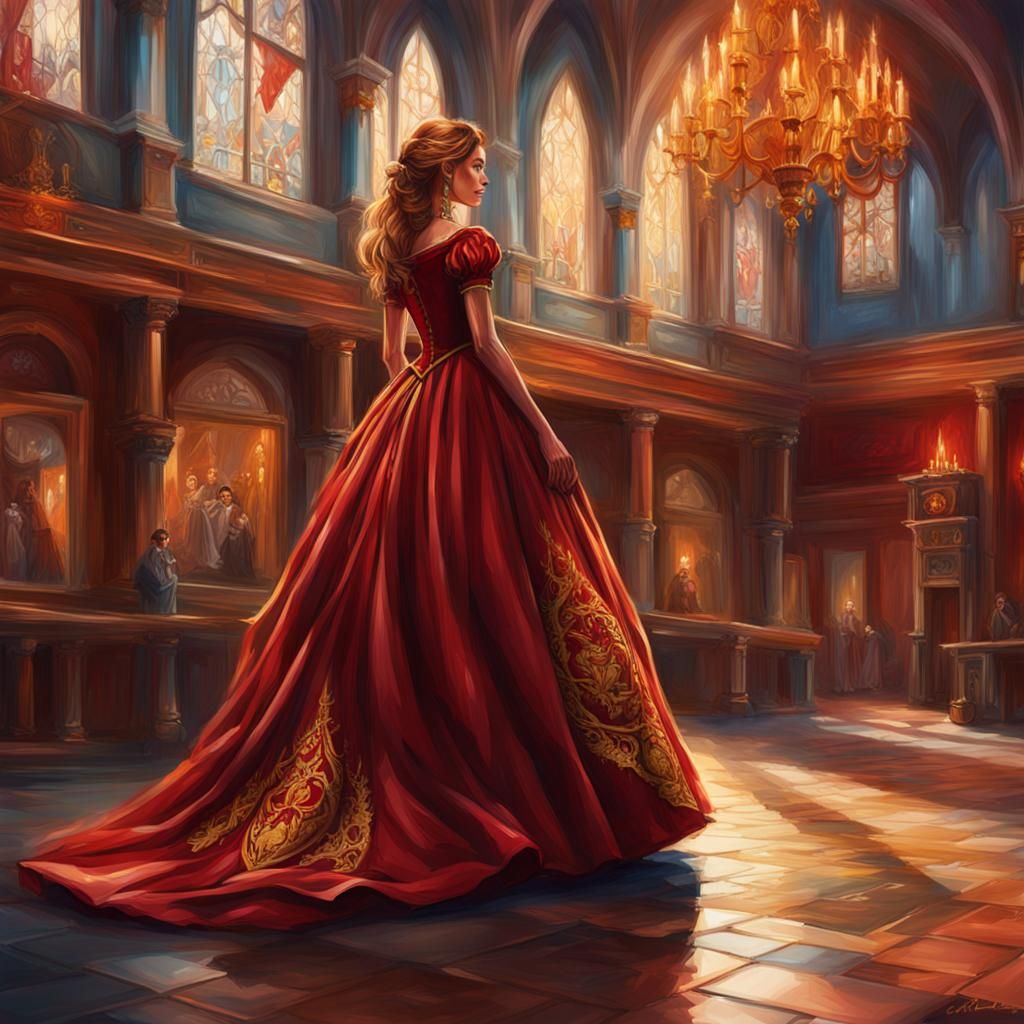 Intricately Detailed Gryffindor Ballgown Concept Art