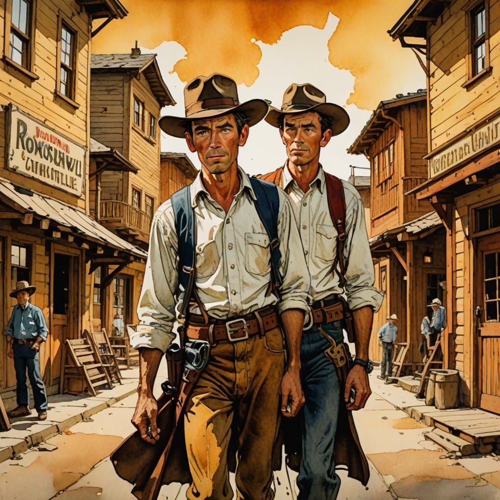 Lucky Luke in Americana Watercolor Style