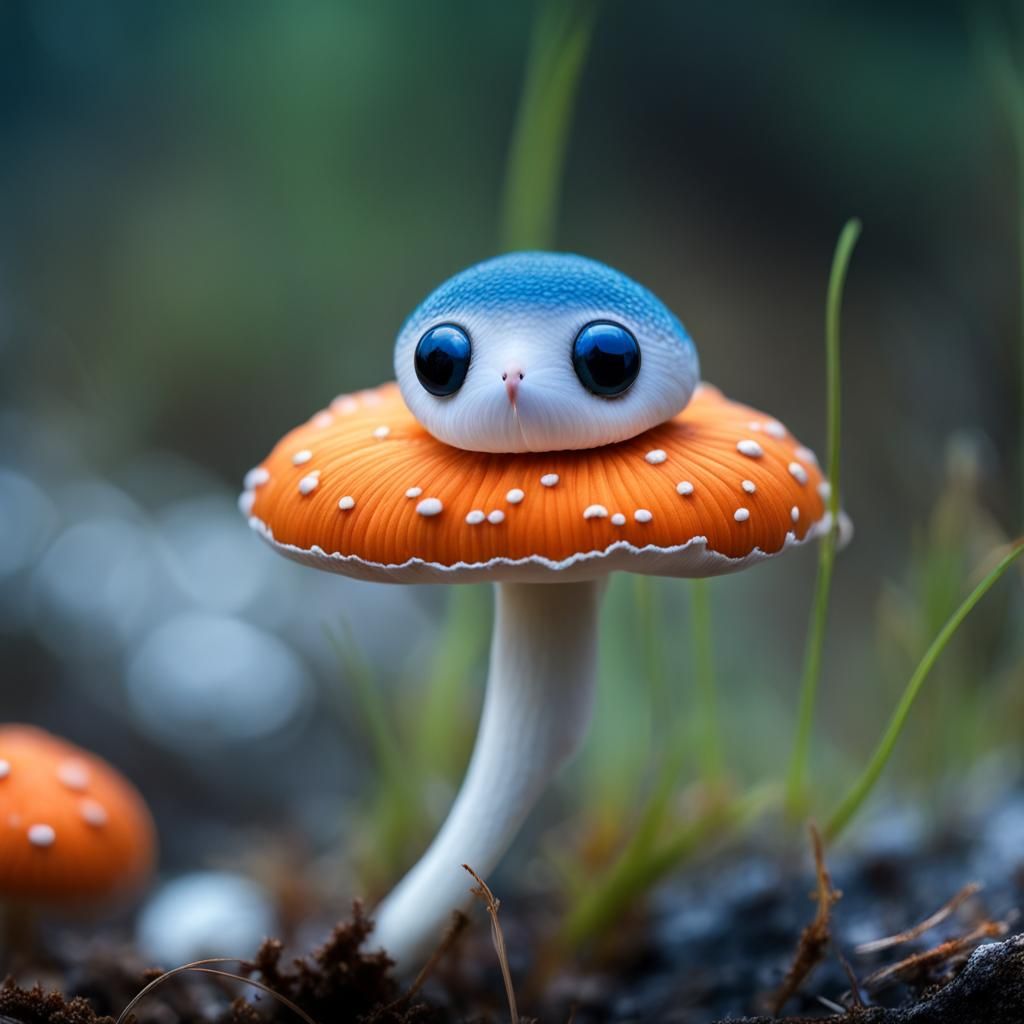 Magical Mushroomcore Creature with Azure and Orange Hues