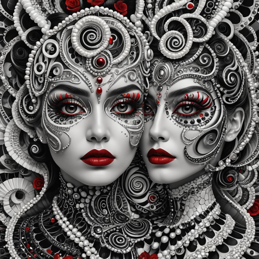 Surreal Faces with Hypnotic Patterns in Digital Art