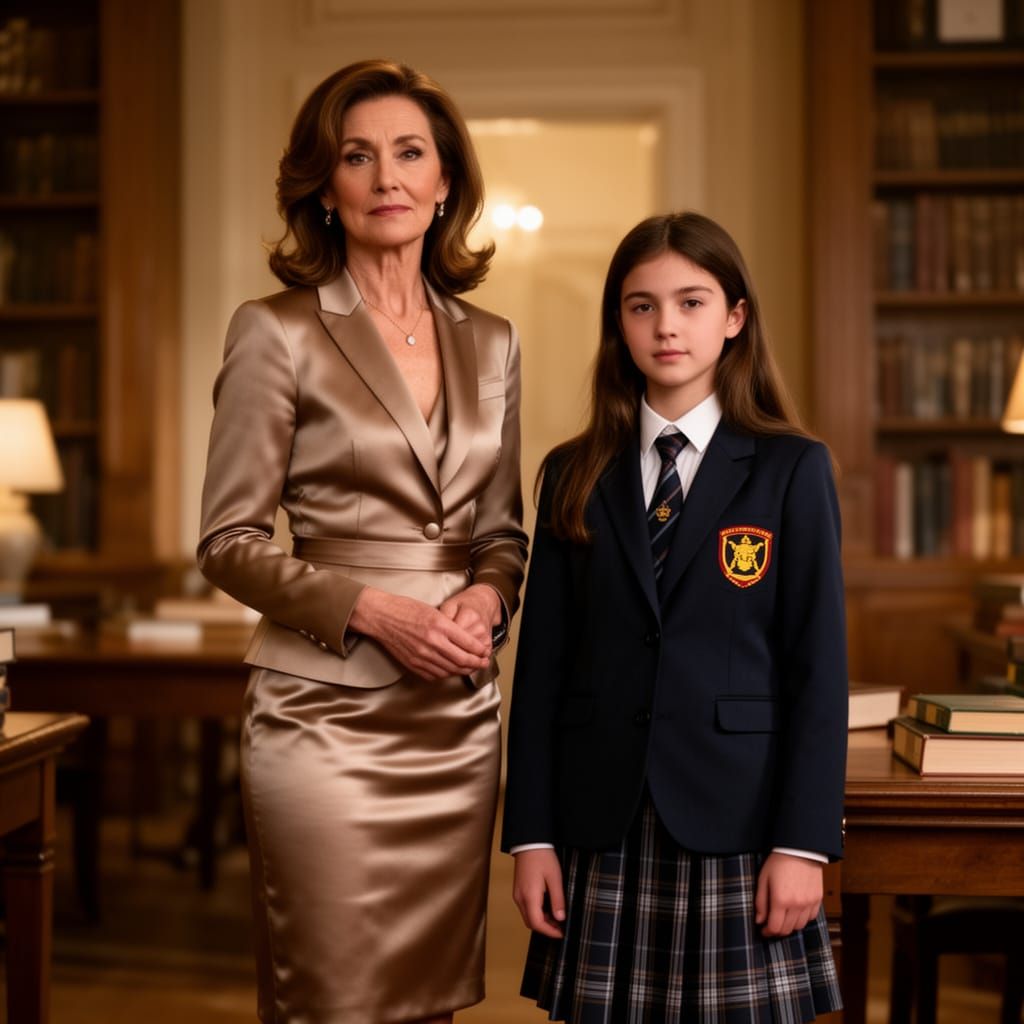Teacher and Student in Elegant Library Setting