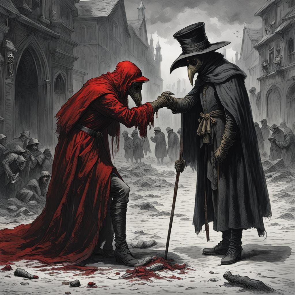 Red Death Kisses Plague Doctor: Dark Fantasy Art