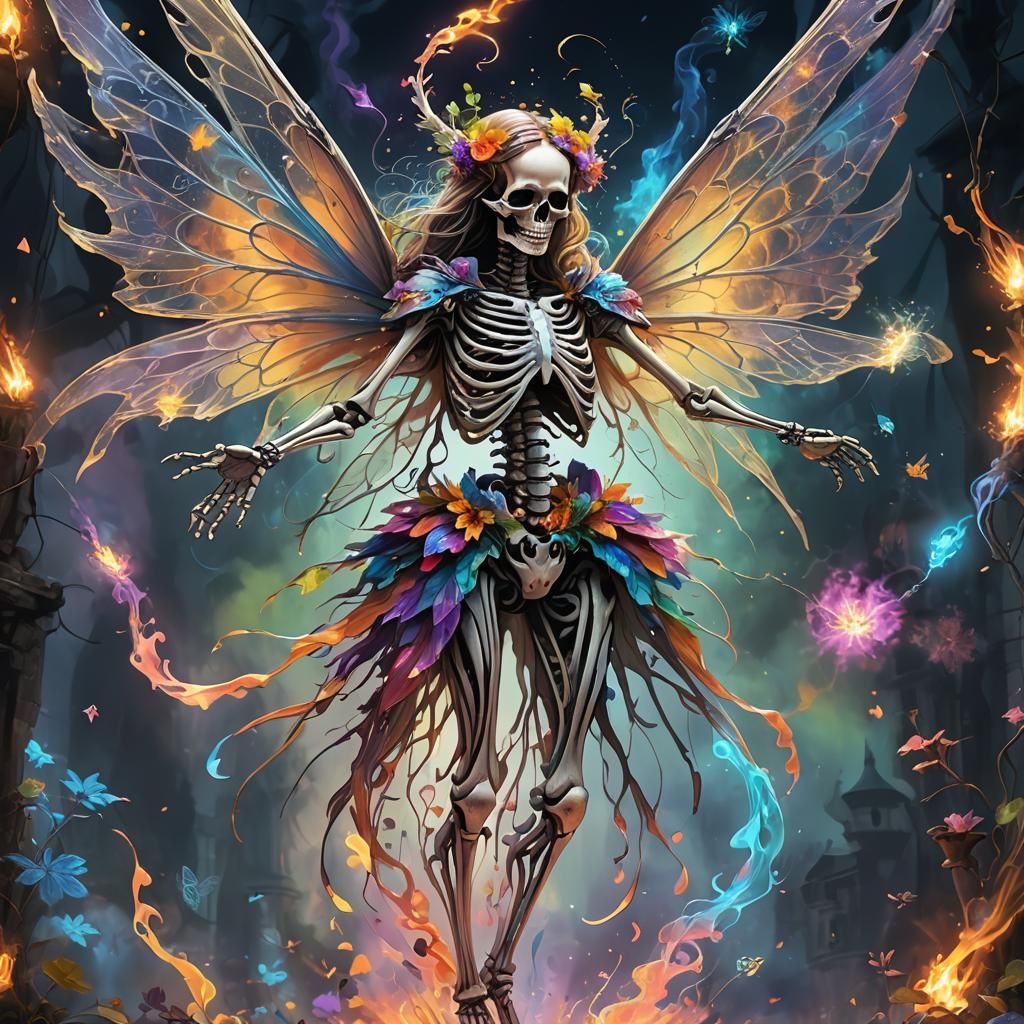 Fairy Skeleton Diagram with Magic Smoke, Graffiti Art