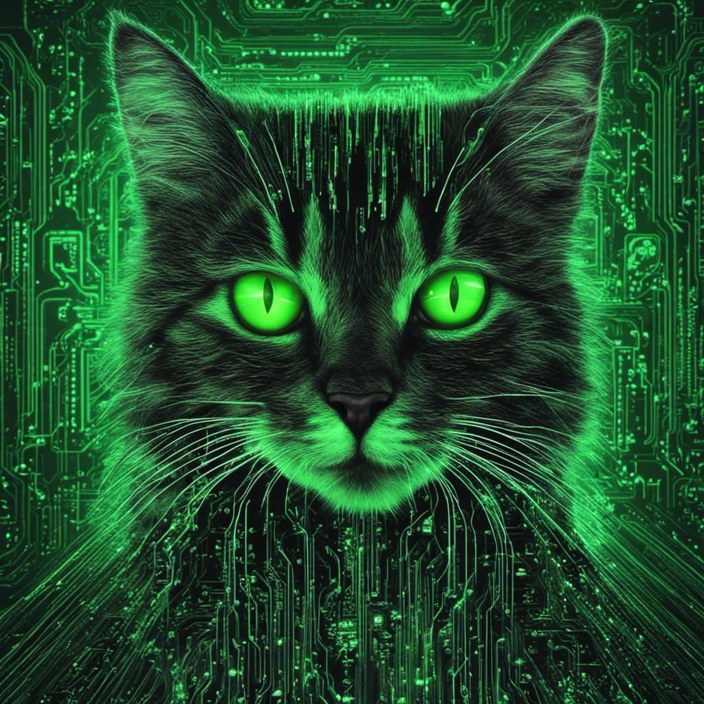 Cybernetic Kitten with Binary Art in Cyberpunk Style