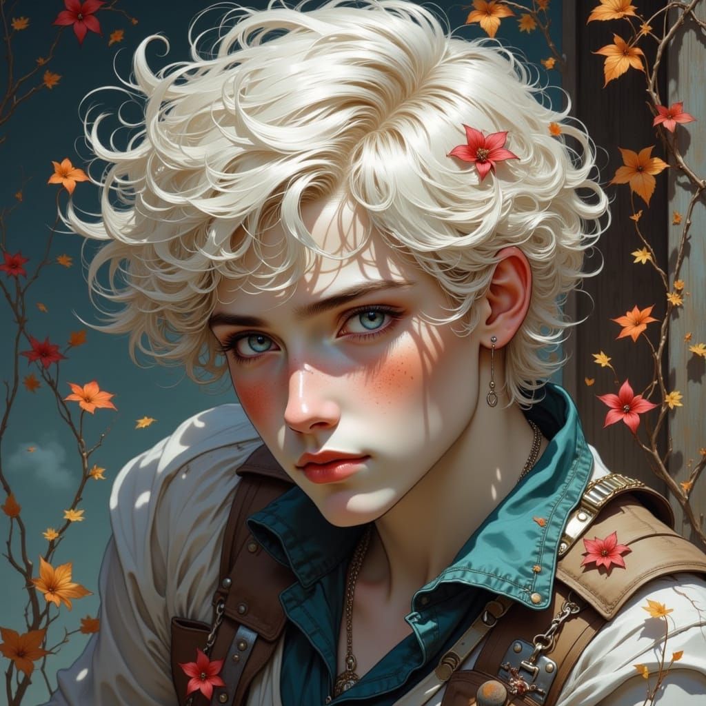 Harley Quinn Inspired Young Man in Art Nouveau Style