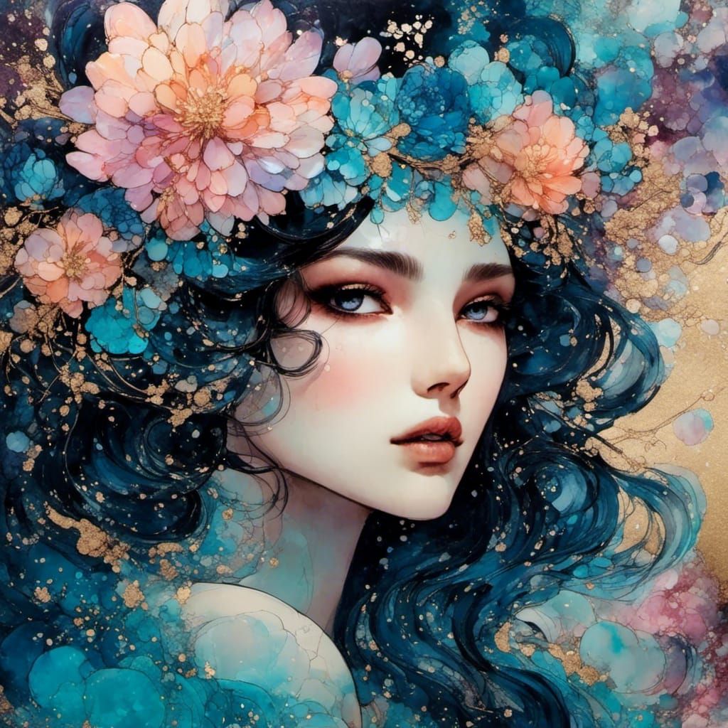 Art Deco Lady in Holographic Ukiyo-e Style