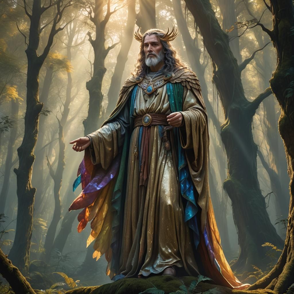 Majestic Figure in Mystical Forest: Fantasy Concept Art
