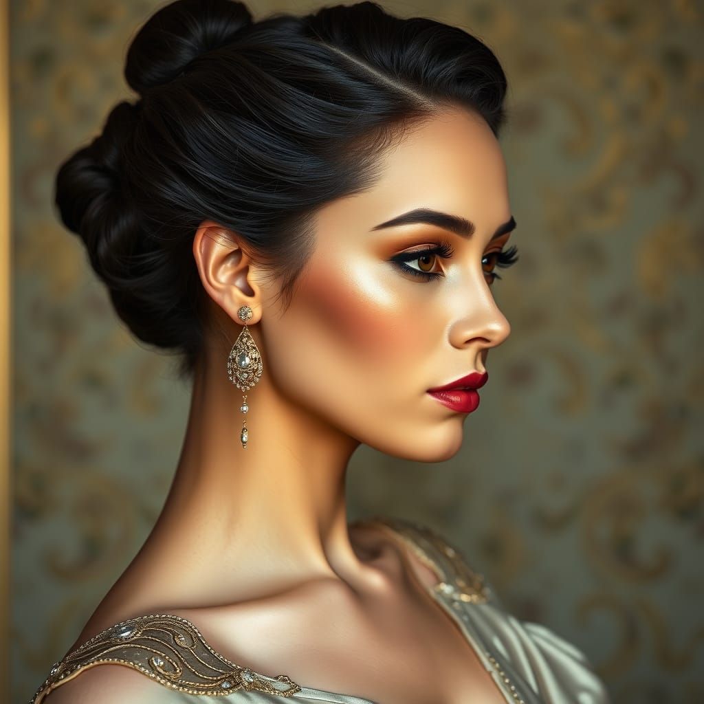 Elegant Woman in Profile, Art Nouveau Style