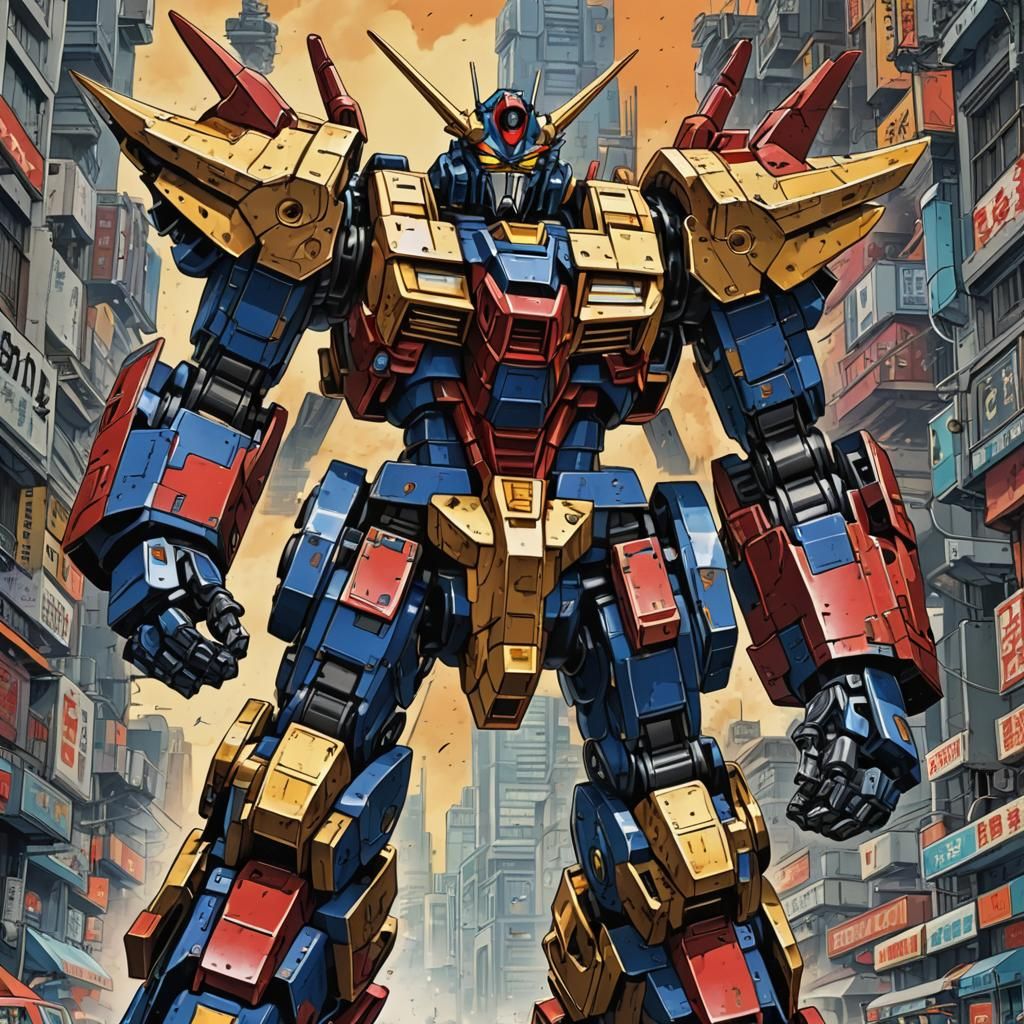Goldrake Mecha Robot in Retro Anime Style