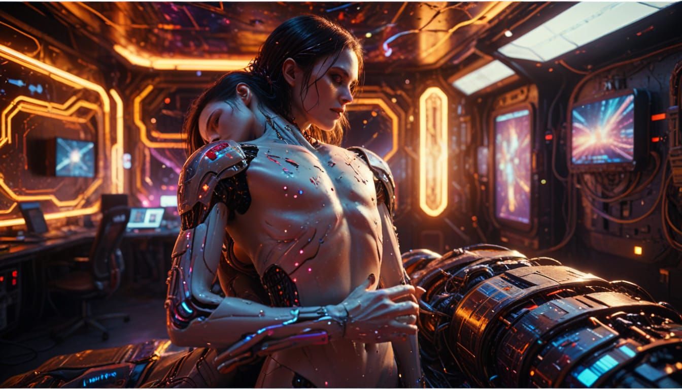 Cybernetic Vampire in Space: Surreal Oil Painting