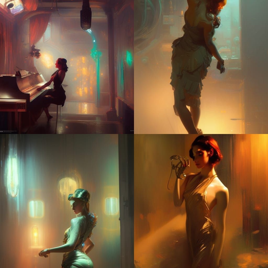 1940s Jazz Club Espionage, Detailed Oil Painting