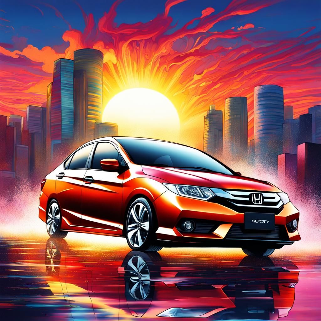 Honda City Sunset in Graffiti Splash Art Style