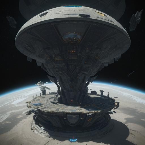 Space Colony Orbiting a Black Hole: 3D Render