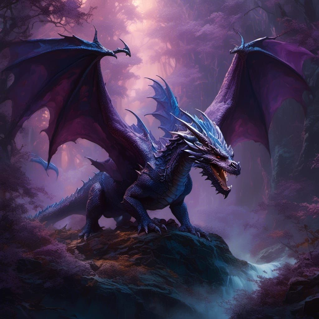 Epic Purple Dragon in Crystal Forest, Hyperrealistic 8k