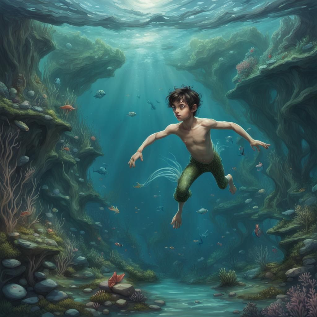 Underwater Elf Boy in Sea Cove