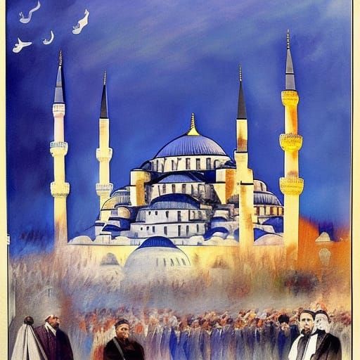 Speech in Istanbul: Impressionist Painting of Allama Iqbal