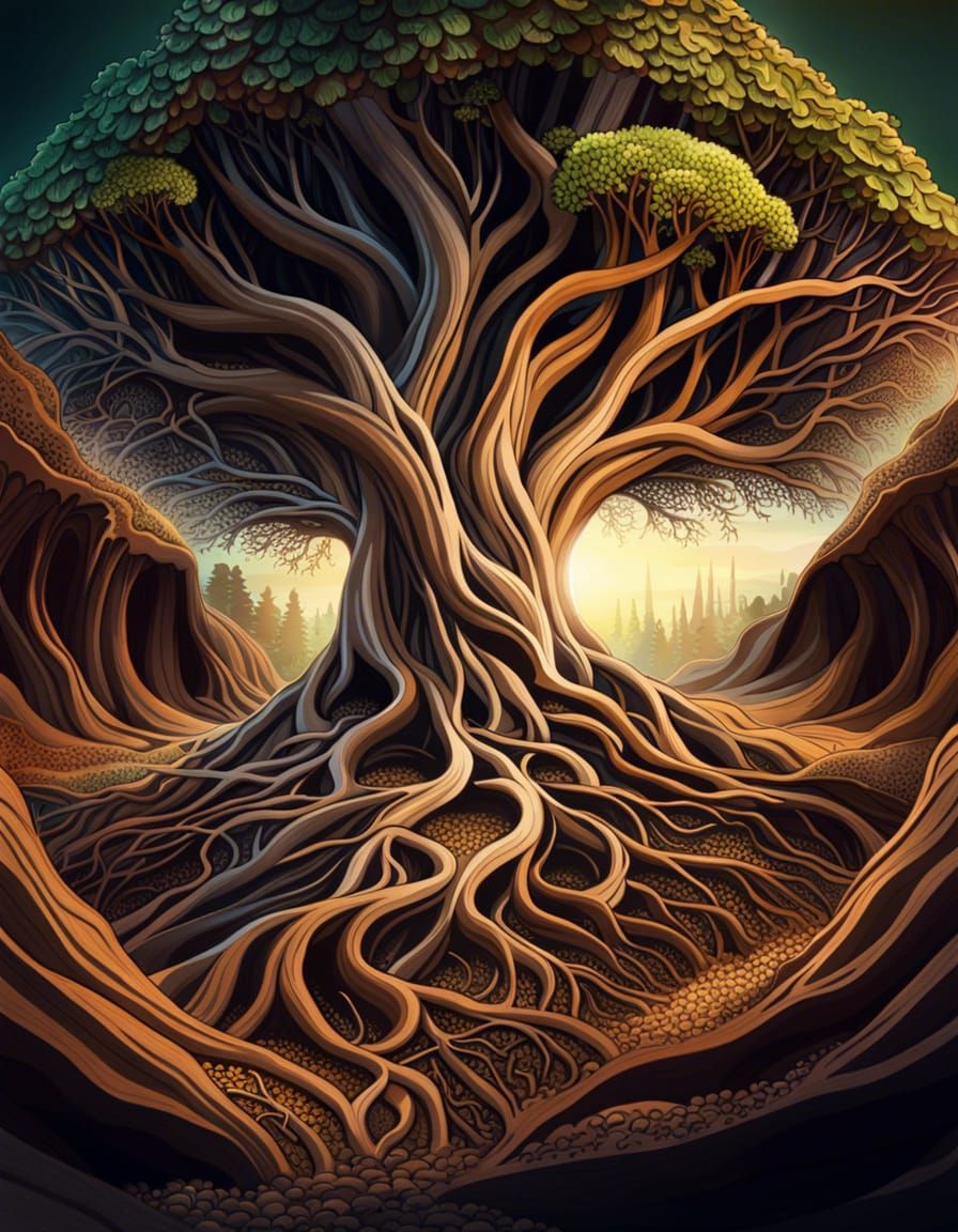 Intricate Tree Roots Network in Fantasy Style