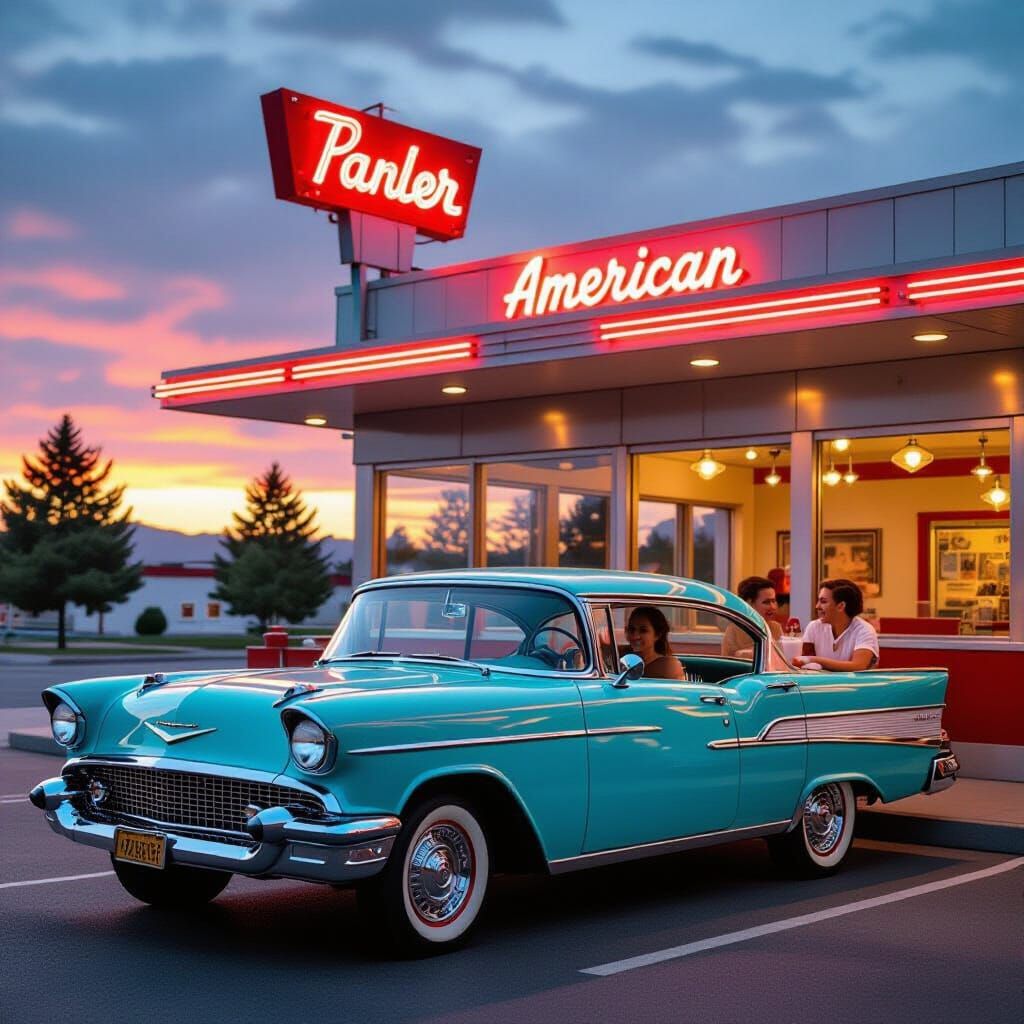 Turquoise 1957 Chevy Bel Air at Diner