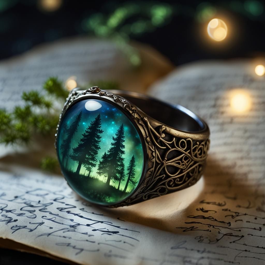 Luminescent Elven King's Ring in Spring Forest