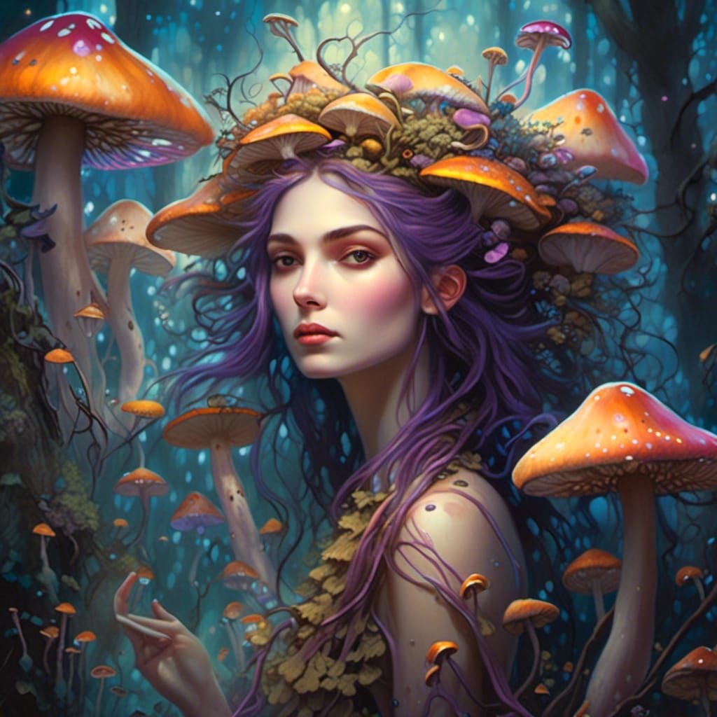 a fungi girl with fungi everywhere <lora:Cordyceps Chaos:1.0>