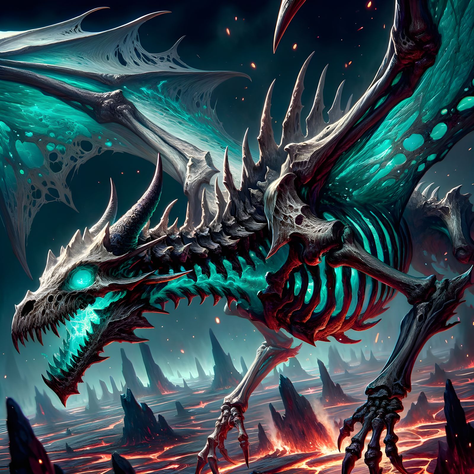 Epic Bone Dragon soars through a Blazing Obsidian Hell