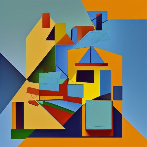 Abstract House in Cubist Geometric Fauvism Style