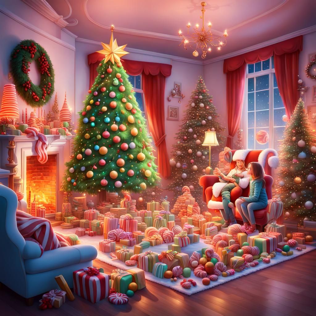 Magical Christmas Family in Candy Art Style