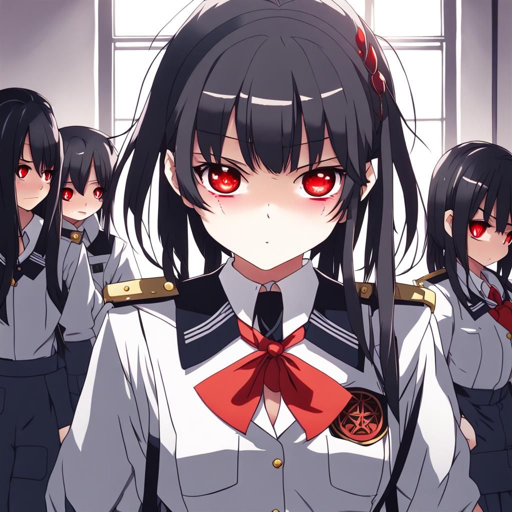 Menacing Anime Schoolgirl with Glowing Eyes