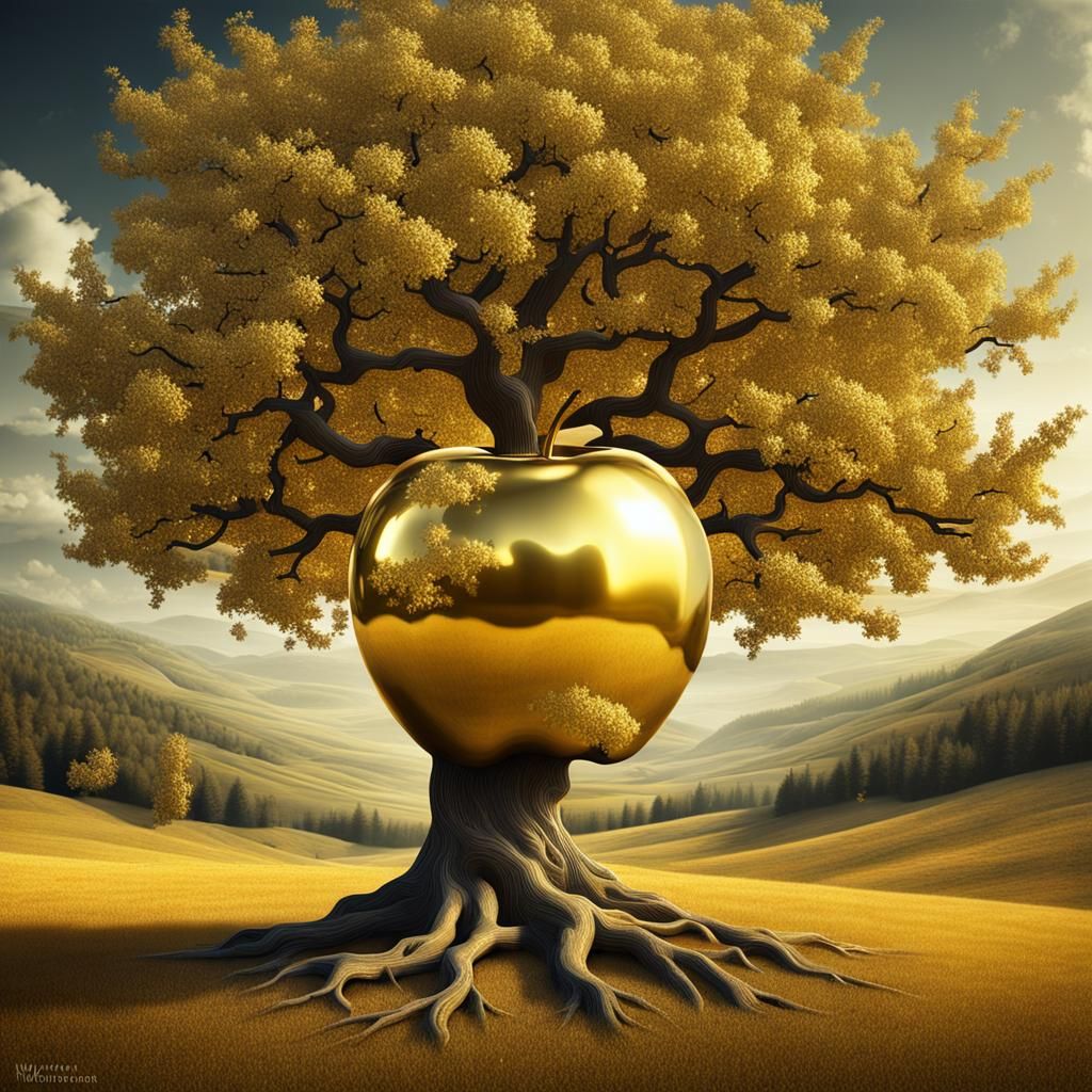 Surreal Golden Apple Tree: A Precious Dream