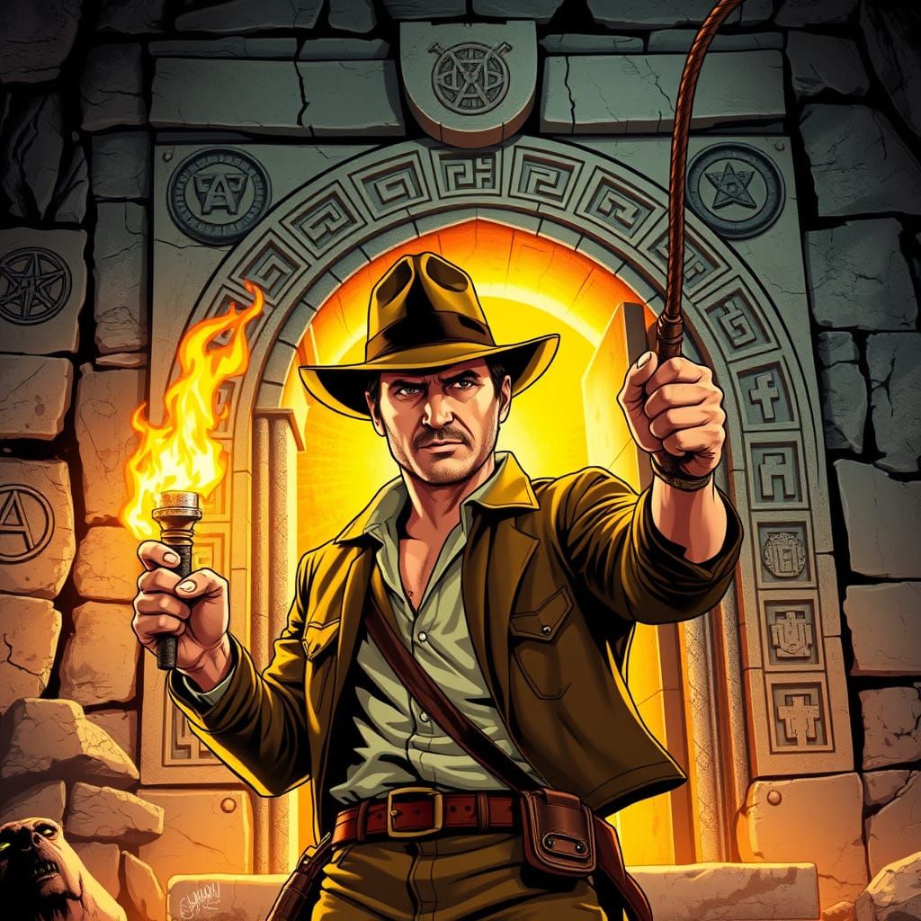 Indiana Jones Stands Heroically Before Ancient Temple