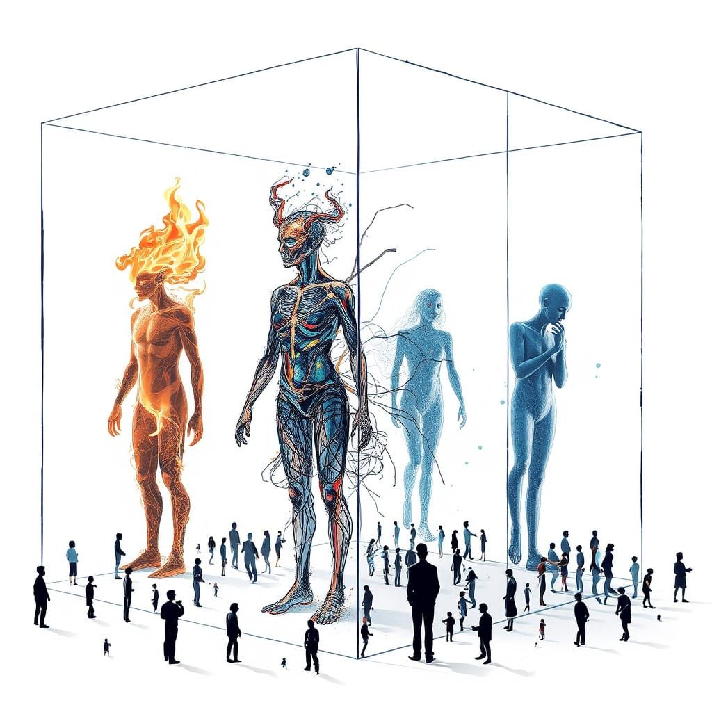 Humanoid Figures in Cubes: Conceptual Digital Art