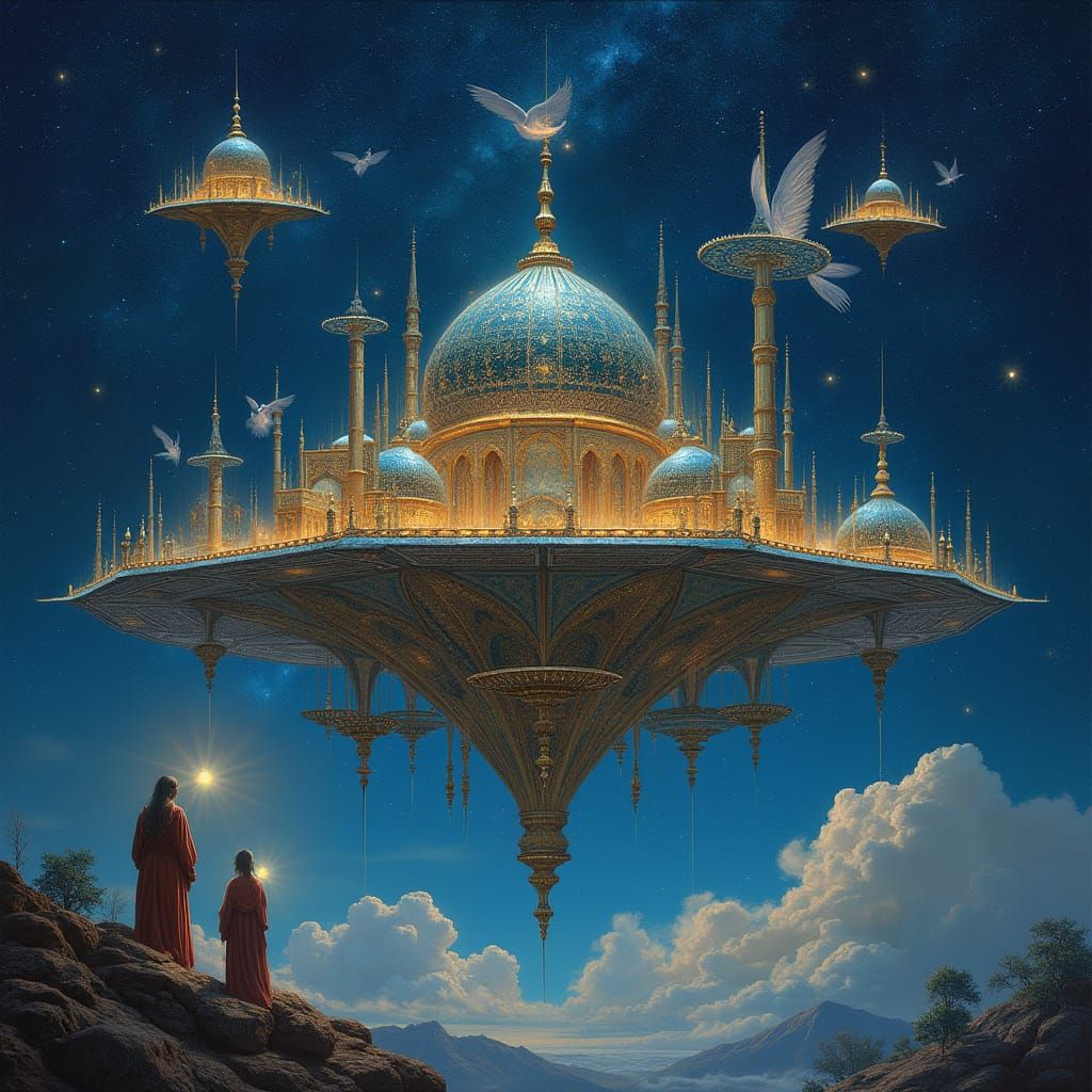 Celestial Library of Ancient Wisdom in Persian Style