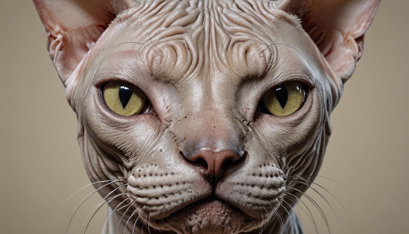 Hyperrealistic Sphynx Cat Portrait at Golden Hour