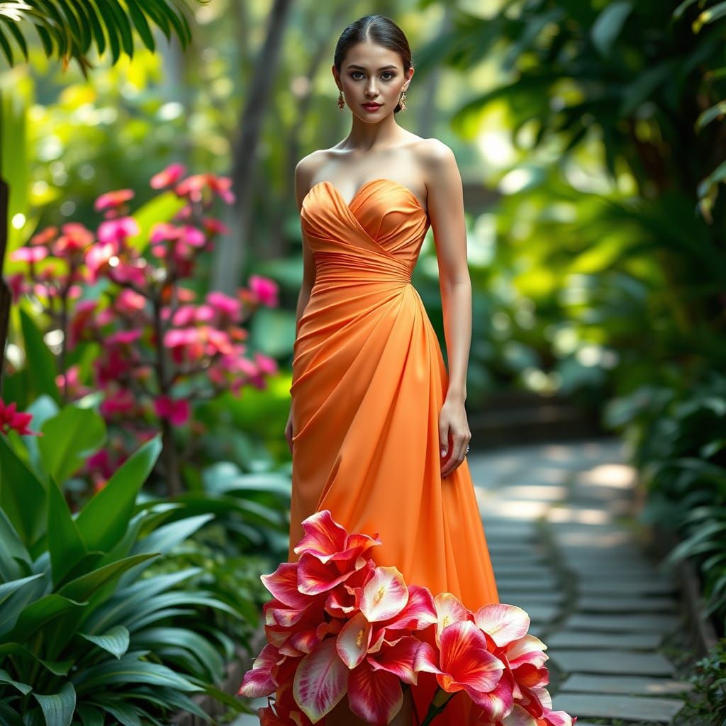 Elegant Garden Goddess in Floral Couture