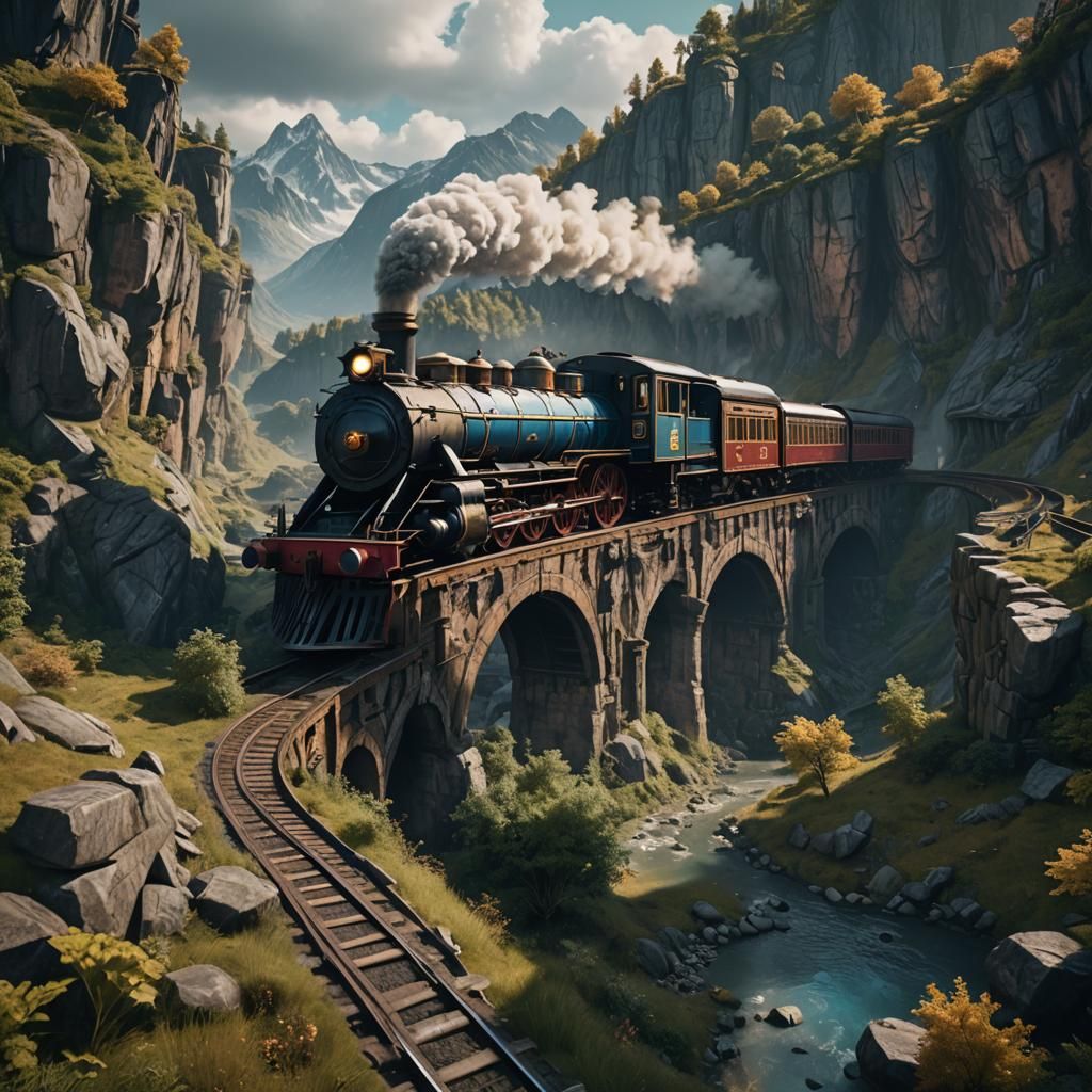 Vintage Train in Detailed Matte Painting Style