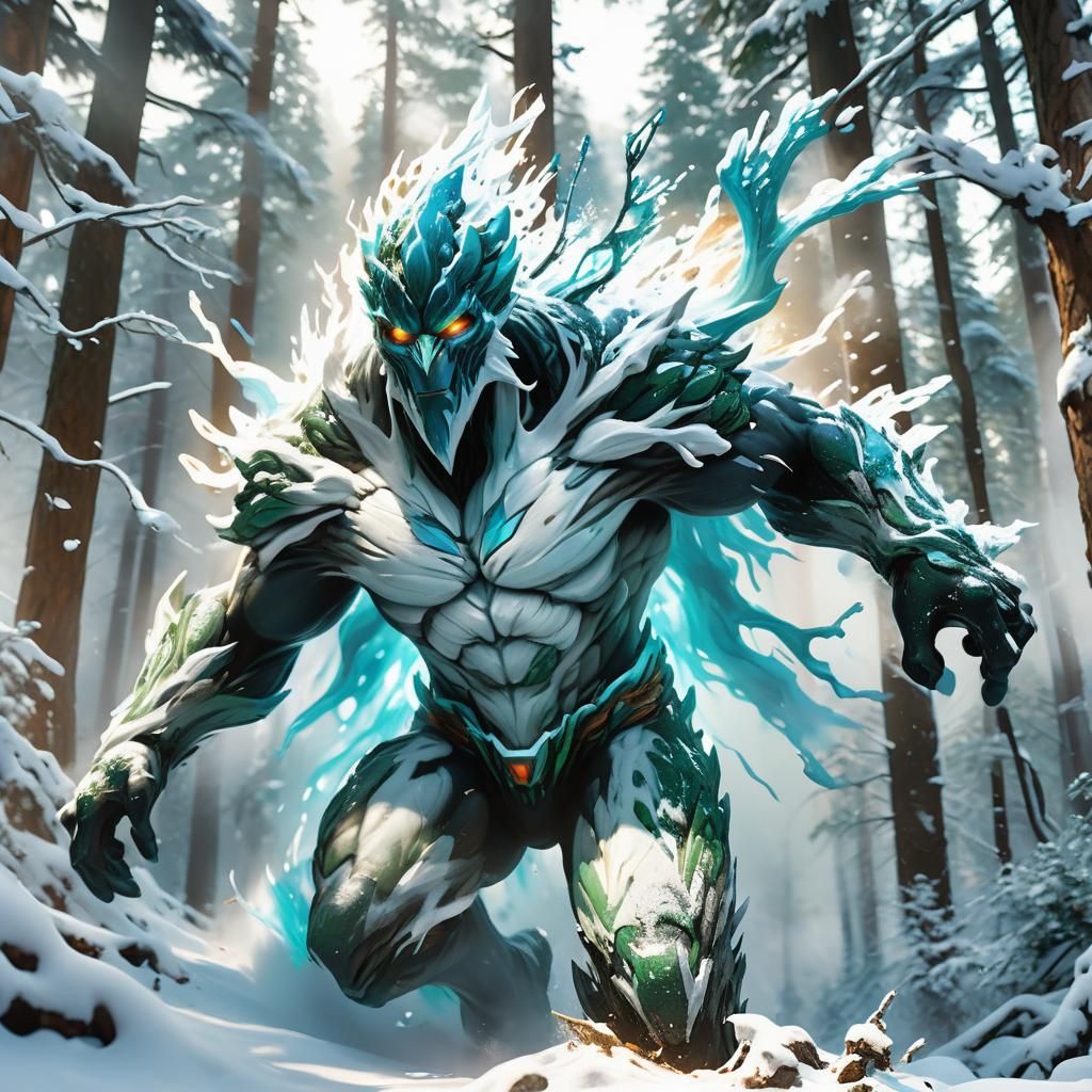 Air Elemental in Snow Forest: Hyperrealistic Splash Art