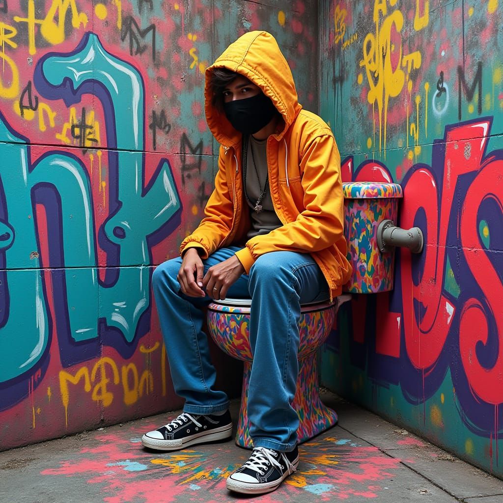 Graffiti Toilet Art in Abstract Expressionist Style