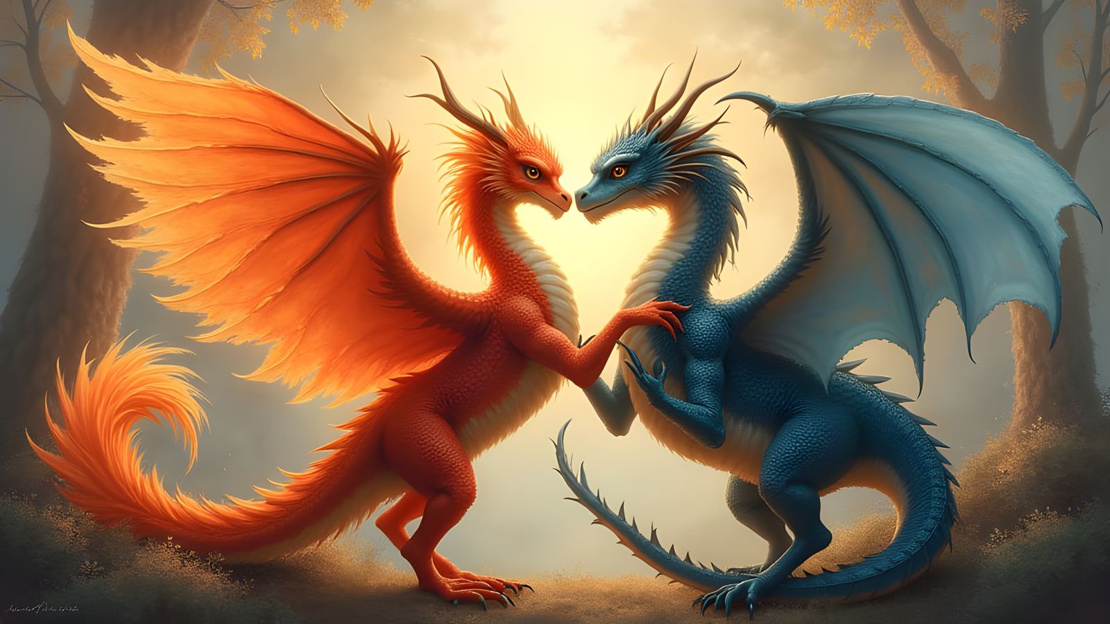 Surreal Phoenix Dragon Hybrid Falls in Love