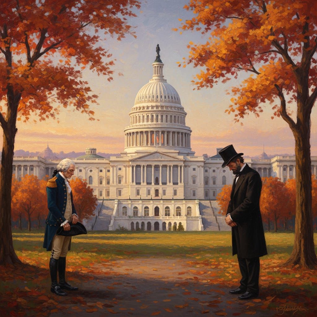 US Capital Autumn Scene with Lincoln and Washington