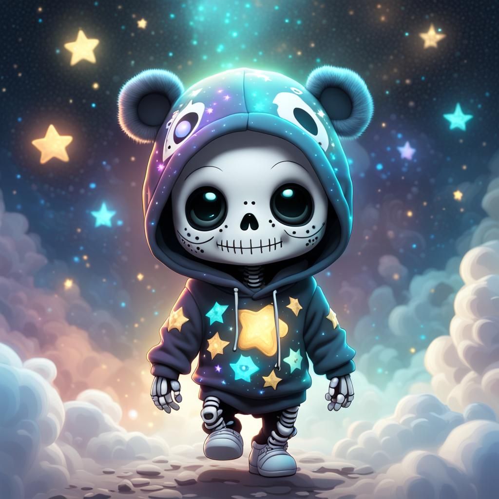 Chibi Skeleton Baby in Dreamscape, Animated Style