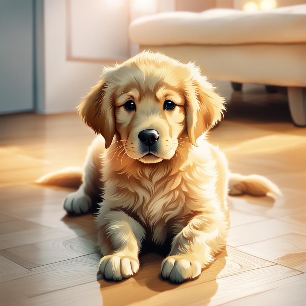 Cute Golden Retriever Puppy in Anime Style