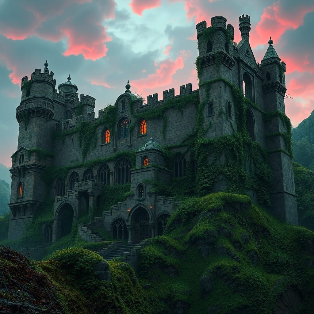 Majestic Stone Castle in Detailed Matte Painting Style