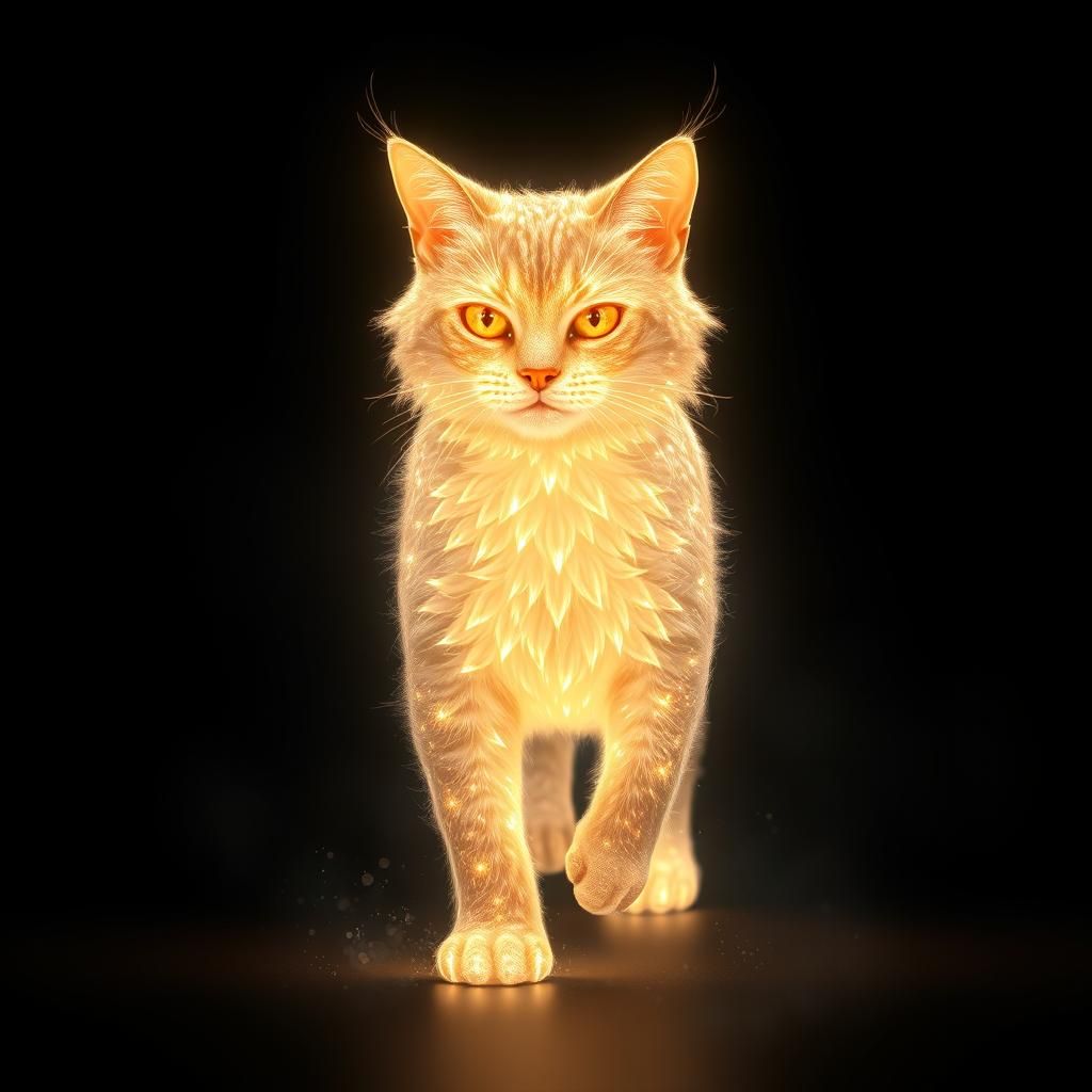 Radiant Light Cat in Ethereal Fantasy Scene