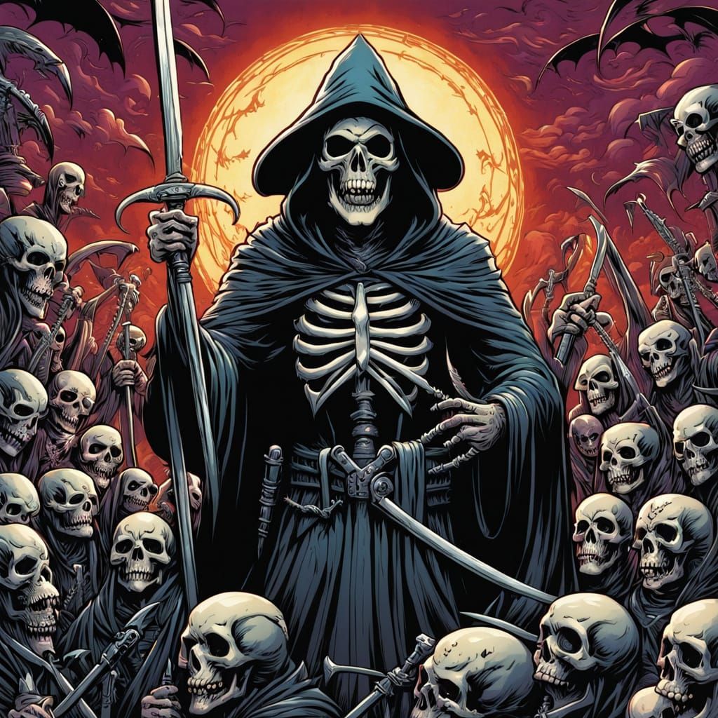 Grim Reaper's Epic Party Celebration in Comic Book Style