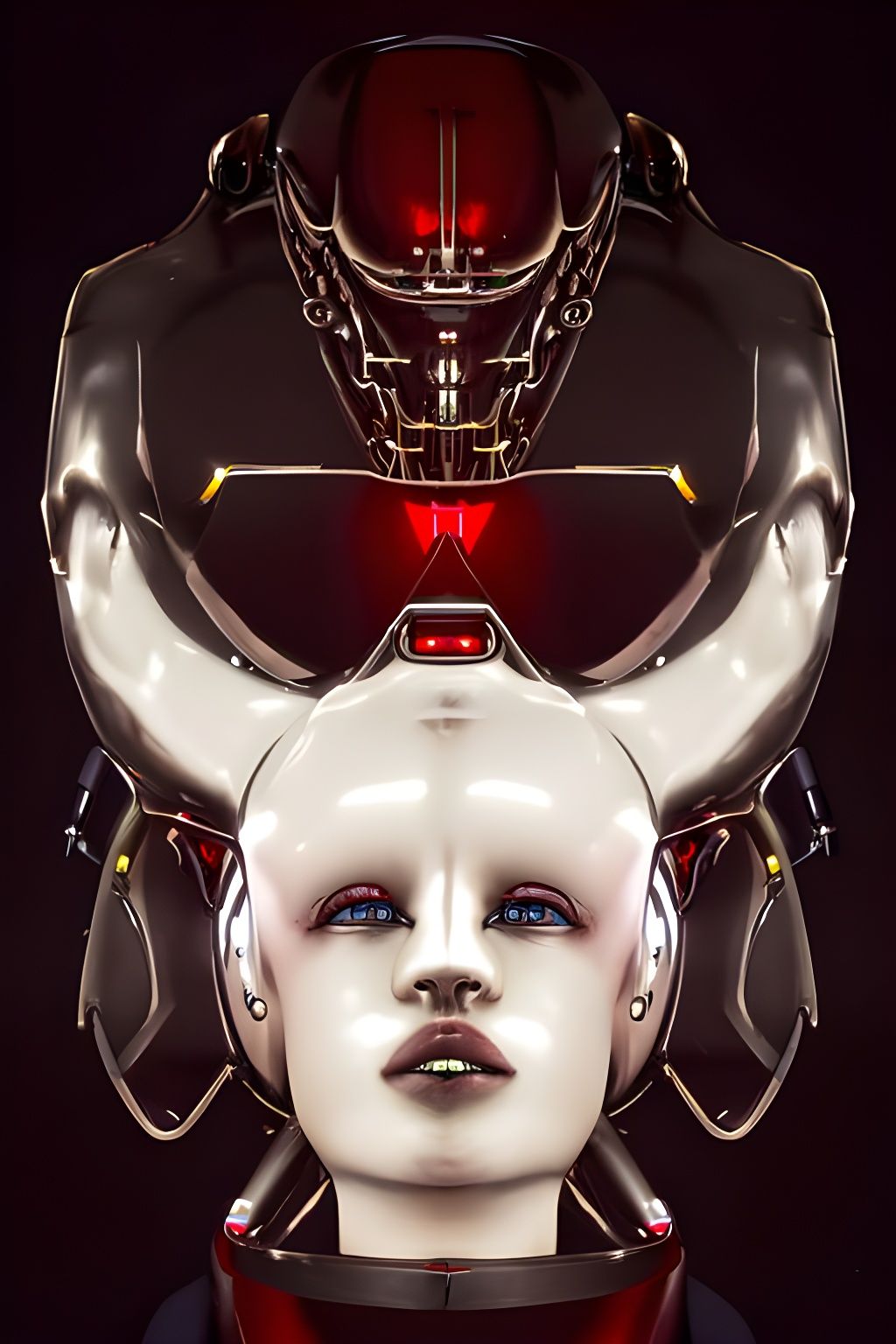 Cyberpunk Metallic Humanoid in Neon Vaporwave Style