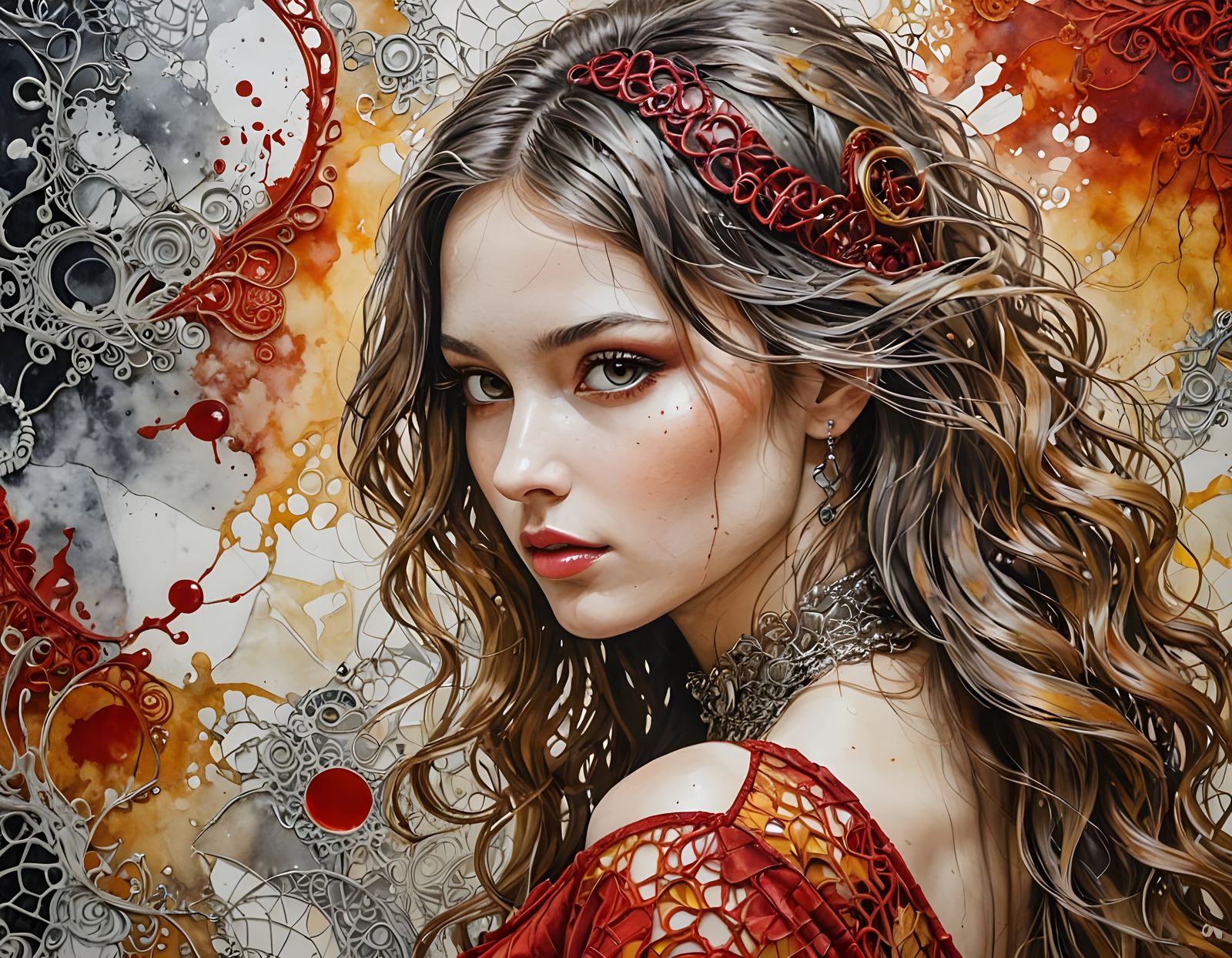 Sensual Woman in Splashes of Paint and Ink