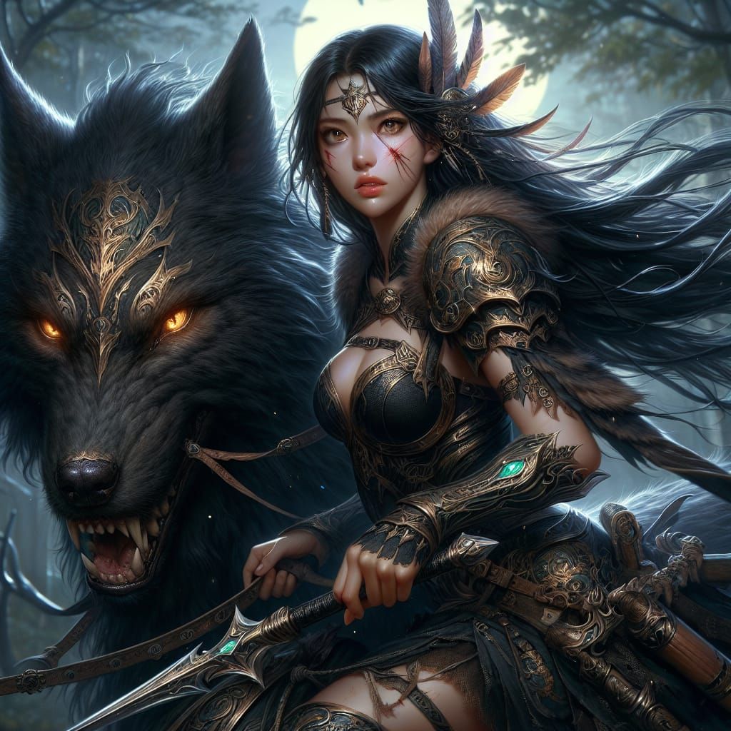 Native American Warrior Rides Armored Wolf
