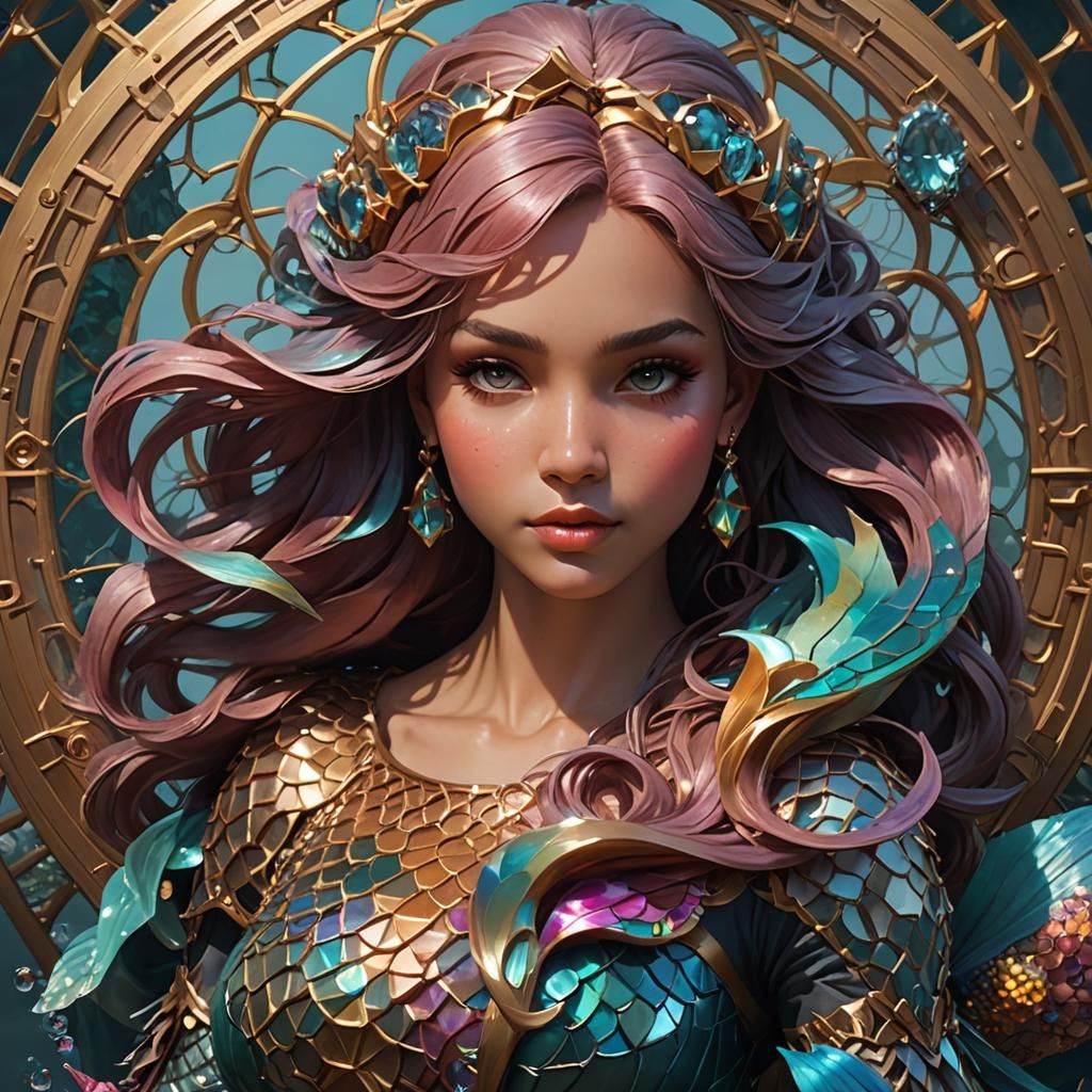 Geodesic Mermaid Portrait in Hyperdetailed Style