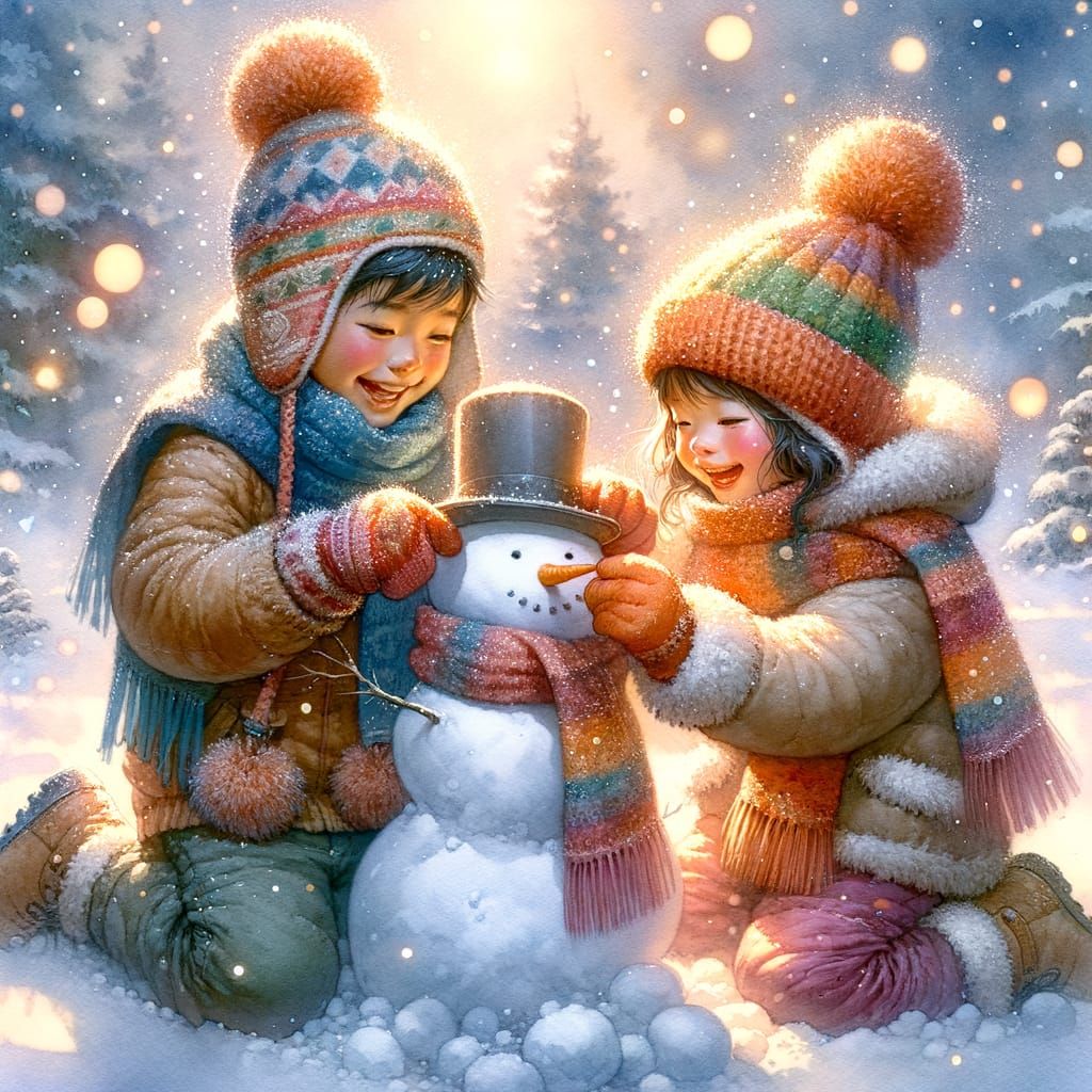 Winter Wonder in Vibrant Watercolor Style