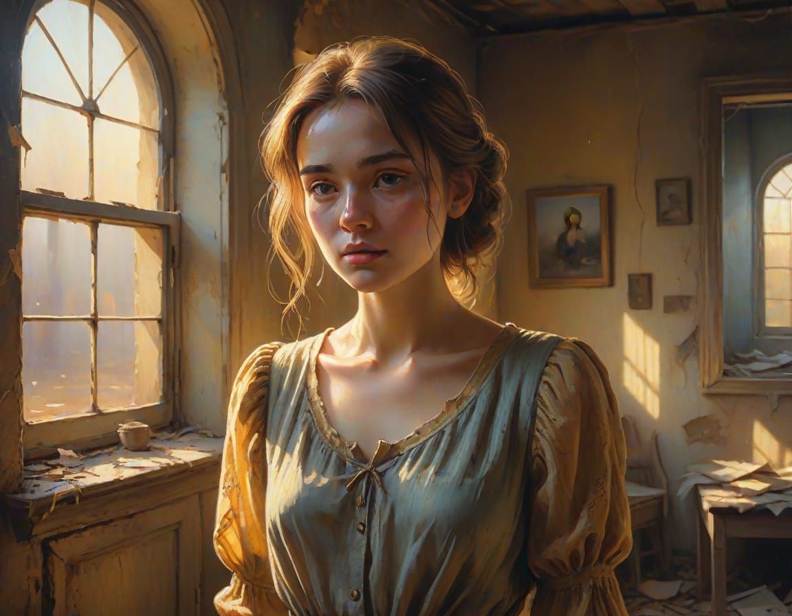 Ethereal Village Woman in a Golden Glow